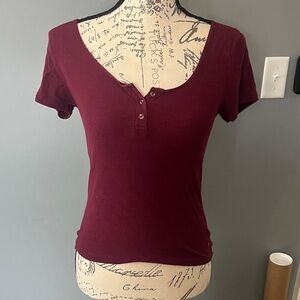 Medium Soft & Sexy T Burgundy Button-Front Ribbed Top